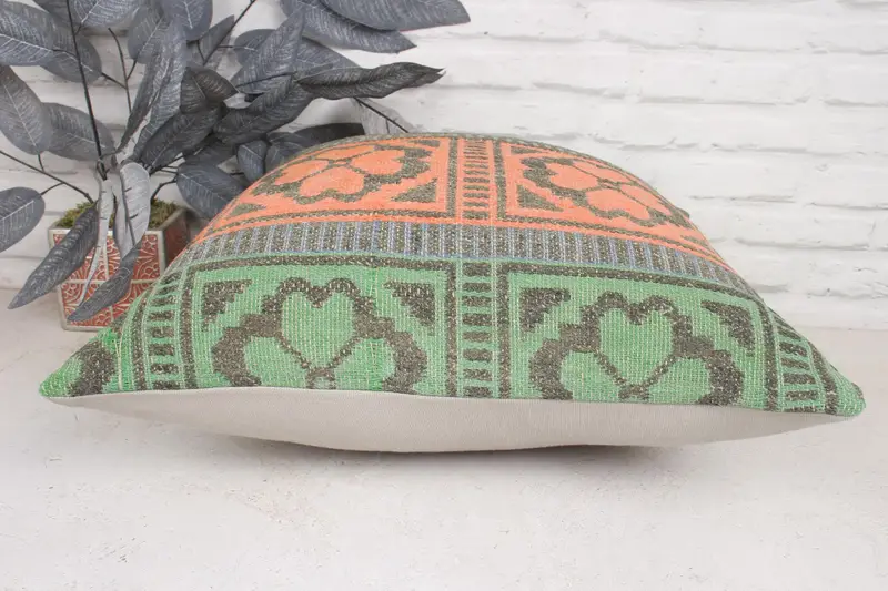Boho Pillow, Patio Cushion Case, Pillow Cover, Christmas Cushion Cover, Kilim Pillow Cover, 20x20 Green Pillow Sham, Throw Kilim Pillow - 5