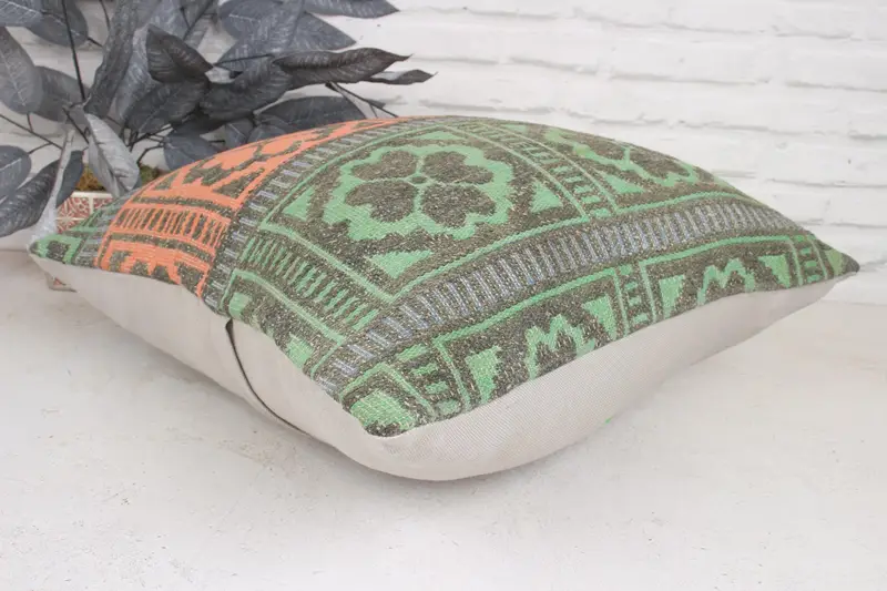 Boho Pillow, Patio Cushion Case, Pillow Cover, Christmas Cushion Cover, Kilim Pillow Cover, 20x20 Green Pillow Sham, Throw Kilim Pillow - 6