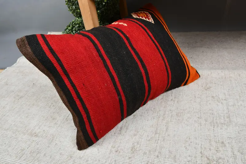 Antique Pillows, Pillow Case, 16x24 Red Cushion Cover, Colorful Pillow, Kilim Pillow, Vintage Pillow, Vintage Kilim Throw Pillow - 7