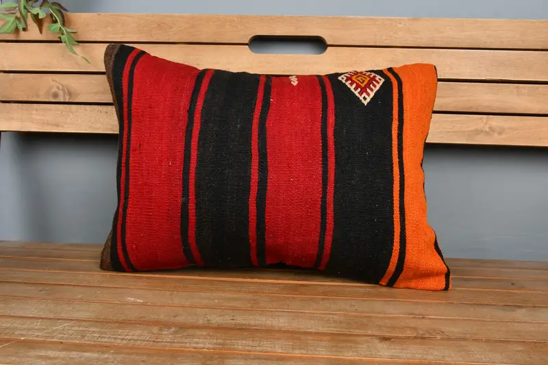 Antique Pillows, Pillow Case, 16x24 Red Cushion Cover, Colorful Pillow, Kilim Pillow, Vintage Pillow, Vintage Kilim Throw Pillow - 6