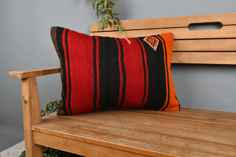 Antique Pillows, Pillow Case, 16x24 Red Cushion Cover, Colorful Pillow, Kilim Pillow, Vintage Pillow, Vintage Kilim Throw Pillow - 1