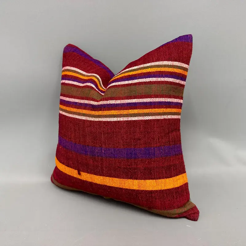 Luxury Pillow Case, Turkish Kilim Pillow, Gift Pillow, Retro Pillow Case, Cushion Case, Ikat Cushion Case, 18x18 Red Pillow Sham, Antique Pillows - 3