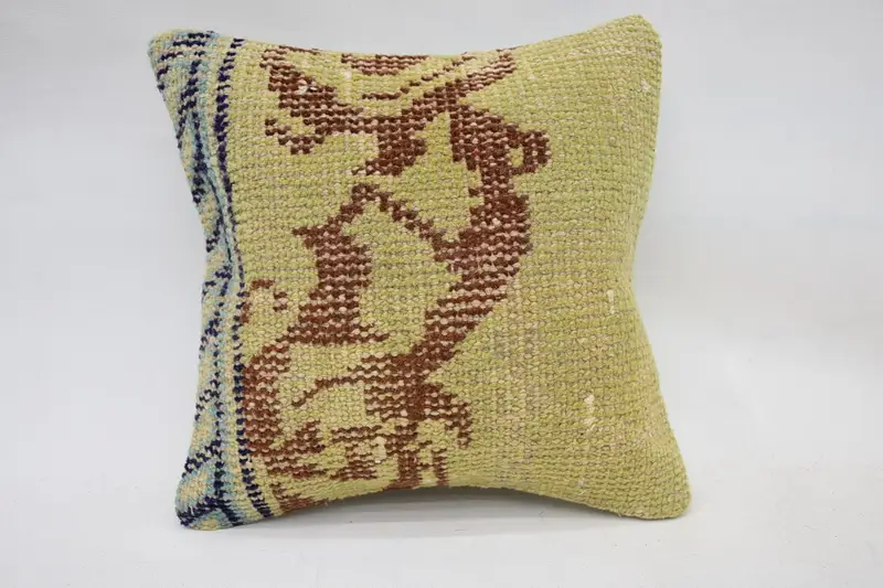 Vintage Yellow Pillow Cover, Gift 12x12 inch Cushion Cover, Housewarming Gift Cushion Case - 1