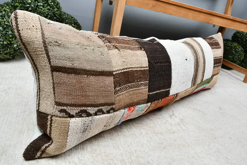 Home Decor Pillow, Pillow Cover, Ethnical Kilim Rug Pillow, Yoga Pillow Cover, Kilim Cushion Sham, 16x48 Brown Cushion Cover - 7