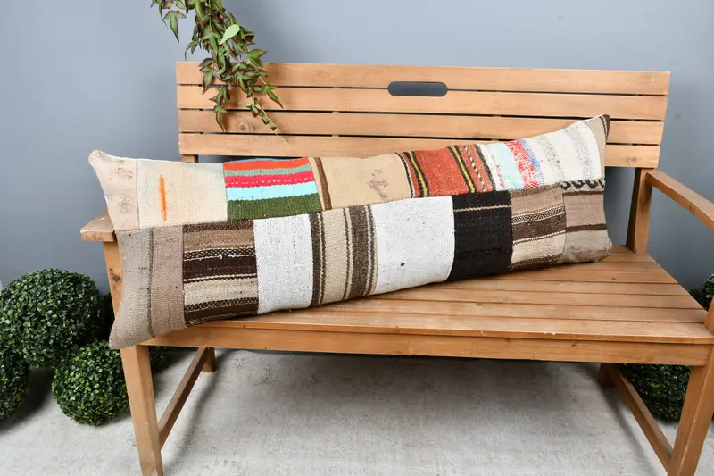 Home Decor Pillow, Pillow Cover, Ethnical Kilim Rug Pillow, Yoga Pillow Cover, Kilim Cushion Sham, 16x48 Brown Cushion Cover - 1