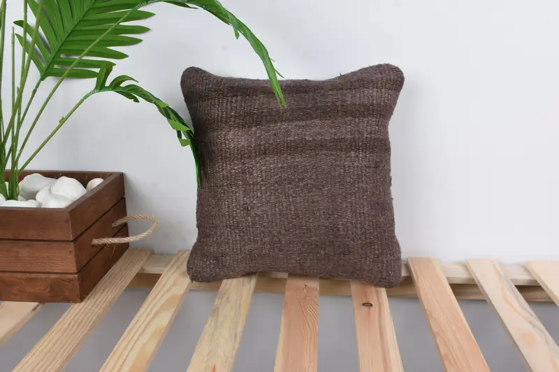 Turkish Pillow, Crochet Pattern Cushion Cover, Vintage Pillow, 12x12 Brown Pillow Sham, Kilim Cushion Sham, Square Throw Pillow, Pillow - 1