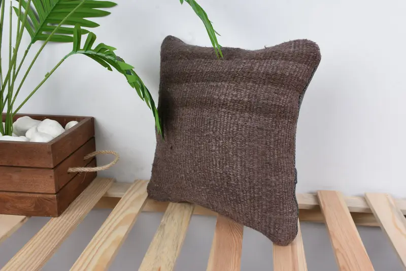 Turkish Pillow, Crochet Pattern Cushion Cover, Vintage Pillow, 12x12 Brown Pillow Sham, Kilim Cushion Sham, Square Throw Pillow, Pillow - 5