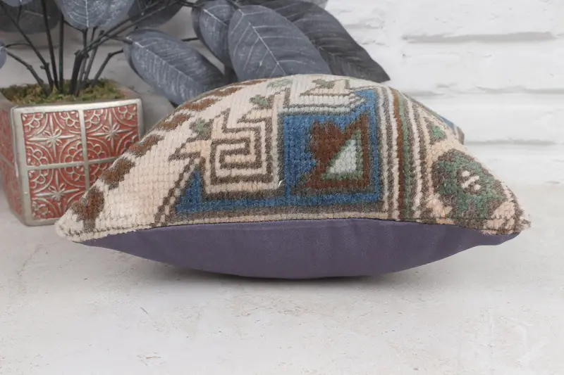 Aesthetic Cushion Case, Pillow for Couch, Cushion Case, 12x12 Beige Pillow Case, Vintage Pillow, Kilim Cushion Sham, Comfy Throw Pillow Sham - 5