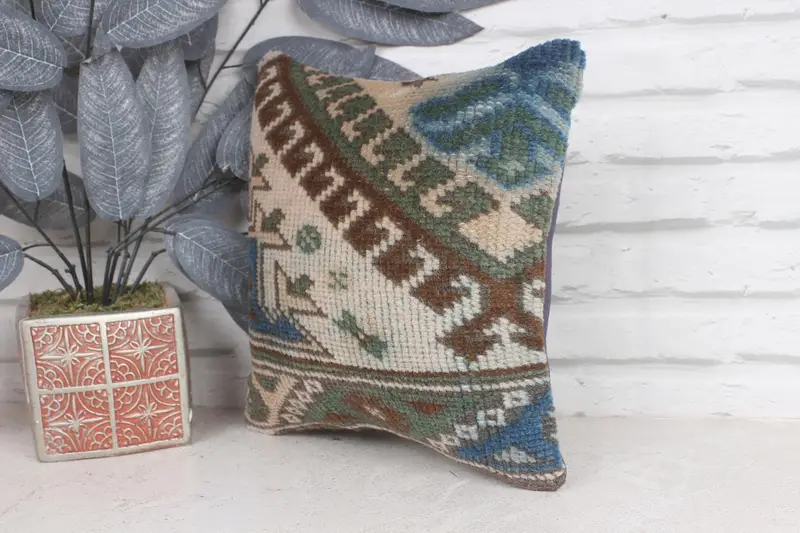 Aesthetic Cushion Case, Pillow for Couch, Cushion Case, 12x12 Beige Pillow Case, Vintage Pillow, Kilim Cushion Sham, Comfy Throw Pillow Sham - 3