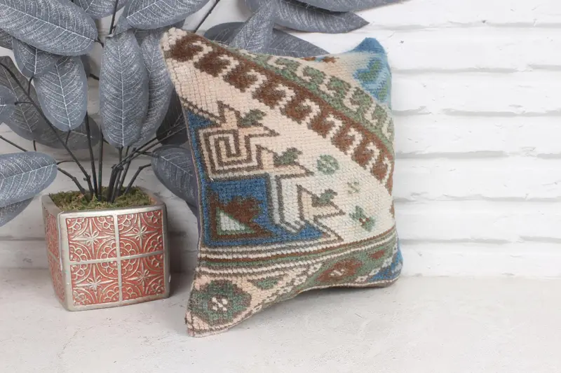 Aesthetic Cushion Case, Pillow for Couch, Cushion Case, 12x12 Beige Pillow Case, Vintage Pillow, Kilim Cushion Sham, Comfy Throw Pillow Sham - 4