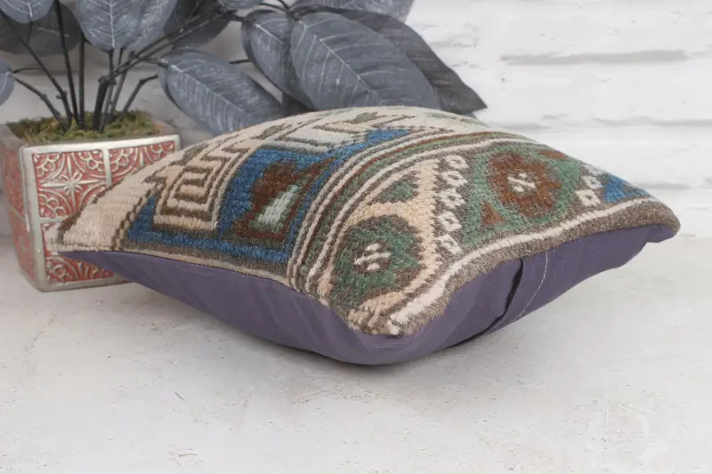 Aesthetic Cushion Case, Pillow for Couch, Cushion Case, 12x12 Beige Pillow Case, Vintage Pillow, Kilim Cushion Sham, Comfy Throw Pillow Sham - 6