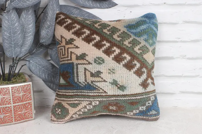 Aesthetic Cushion Case, Pillow for Couch, Cushion Case, 12x12 Beige Pillow Case, Vintage Pillow, Kilim Cushion Sham, Comfy Throw Pillow Sham - 1