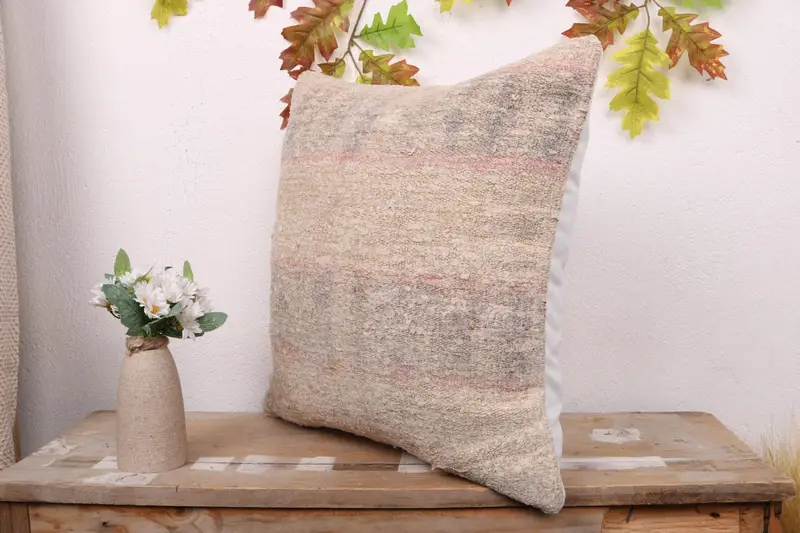 Outdoor Throw Pillow Cover, Kilim Rug Pillow, 18x18 Beige Cushion, Cushion Case, Turkish Pillow, Kilim Cushion Sham, Gift Pillow - 4