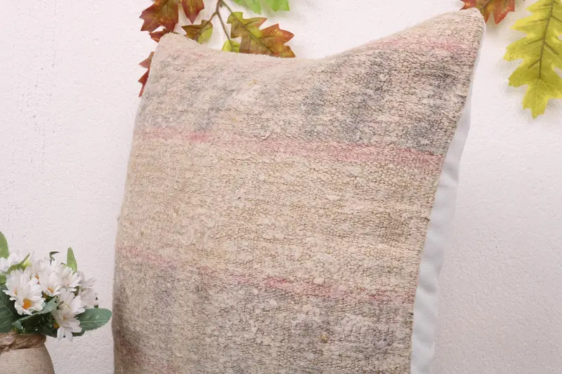 Outdoor Throw Pillow Cover, Kilim Rug Pillow, 18x18 Beige Cushion, Cushion Case, Turkish Pillow, Kilim Cushion Sham, Gift Pillow - 5