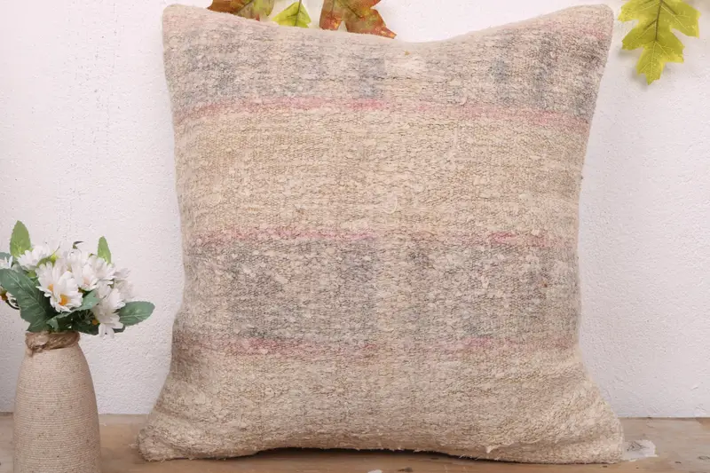 Outdoor Throw Pillow Cover, Kilim Rug Pillow, 18x18 Beige Cushion, Cushion Case, Turkish Pillow, Kilim Cushion Sham, Gift Pillow - 2