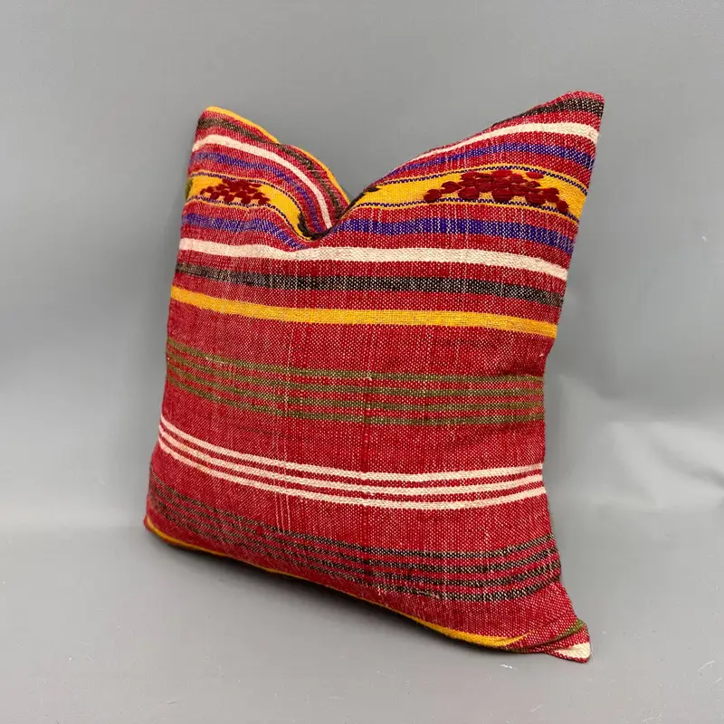 Pillow Cover, 18x18 Red Pillow Case, Throw Kilim Pillow, Bohemian Cushion Pillow Case, Vintage Kilim Pillow, Turkish Pillow - 3