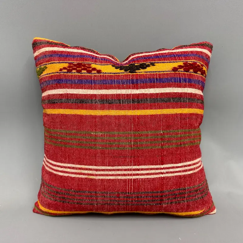 Pillow Cover, 18x18 Red Pillow Case, Throw Kilim Pillow, Bohemian Cushion Pillow Case, Vintage Kilim Pillow, Turkish Pillow - 4