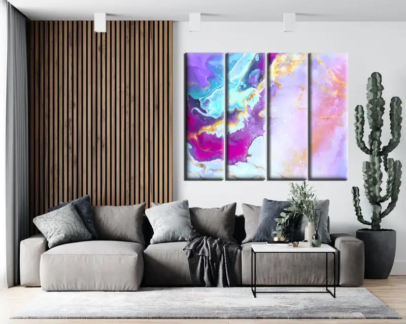 Gold Marble Wall Art, Modern Abstract Canvas Artwork, Contemporary Home Decor,Large Wall Art, Purple Marble Wall Decor, Split Canvas Art - 5