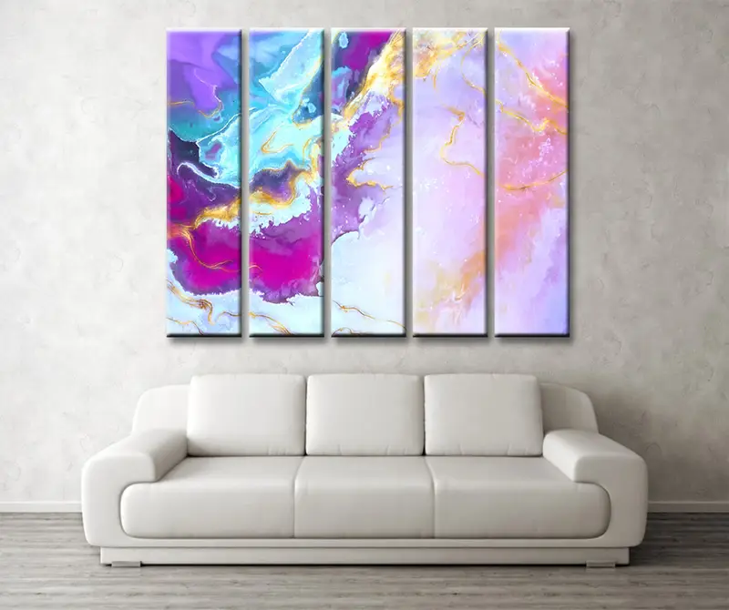 Gold Marble Wall Art, Modern Abstract Canvas Artwork, Contemporary Home Decor,Large Wall Art, Purple Marble Wall Decor, Split Canvas Art - 1