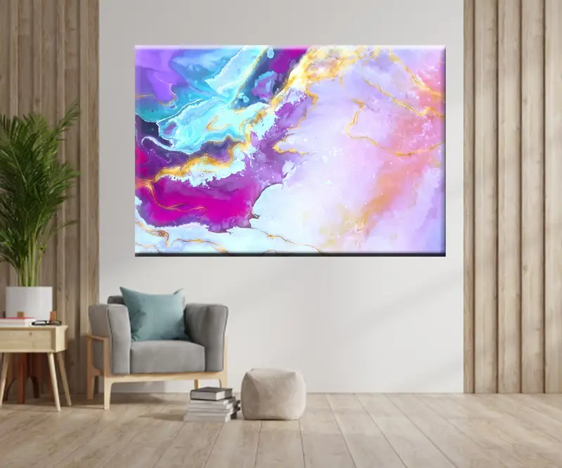 Gold Marble Wall Art, Modern Abstract Canvas Artwork, Contemporary Home Decor,Large Wall Art, Purple Marble Wall Decor, Split Canvas Art - 3