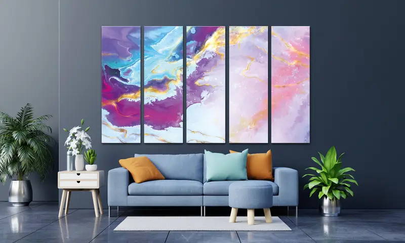 Gold Marble Wall Art, Modern Abstract Canvas Artwork, Contemporary Home Decor,Large Wall Art, Purple Marble Wall Decor, Split Canvas Art - 2
