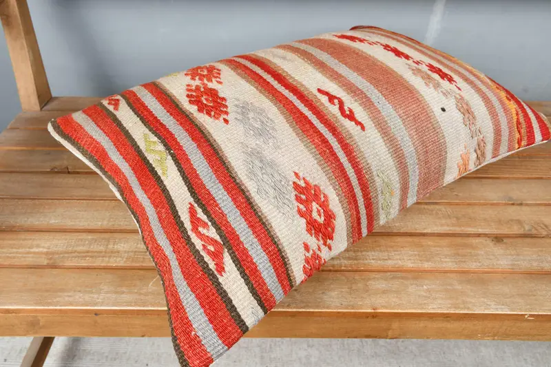 Boho Throw Pillow Cover, Turkish Kilim Pillow, Pillow for Sofa, 16x24 Red Cushion Case, Handmade Kilim Cushion, Pillow Cover - 2