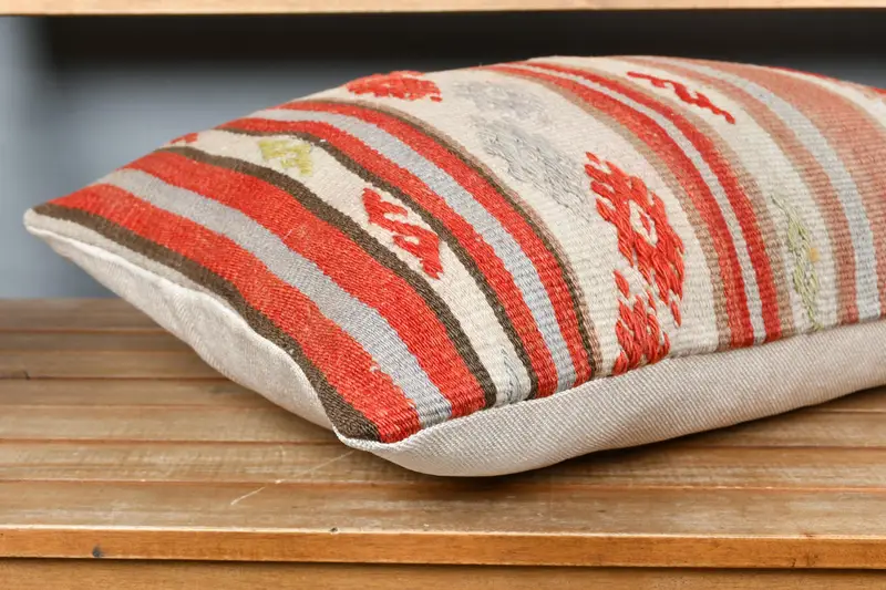 Boho Throw Pillow Cover, Turkish Kilim Pillow, Pillow for Sofa, 16x24 Red Cushion Case, Handmade Kilim Cushion, Pillow Cover - 5