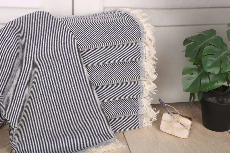 Personalized Bridesmaid Gift Navy Striped Turkish Cotton Towel, 36x71 Inches