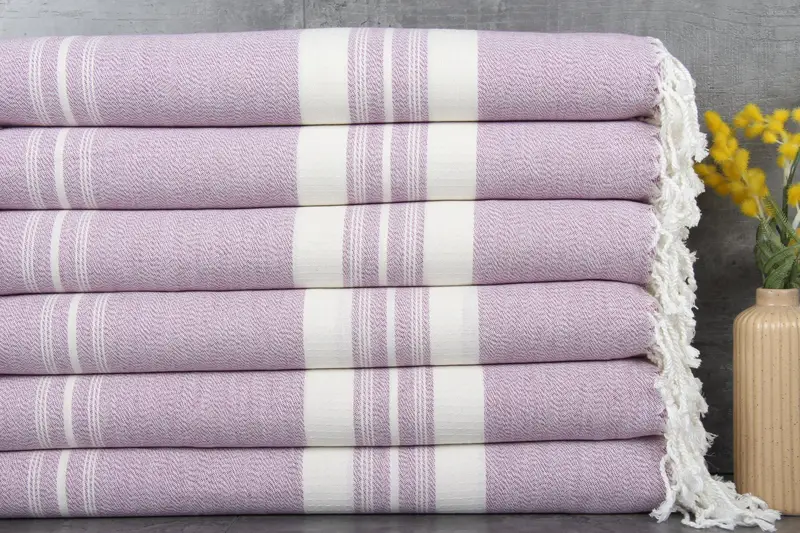 Personalized Turkish Towel Organic Cotton Striped Lilac, 38x60 Inches