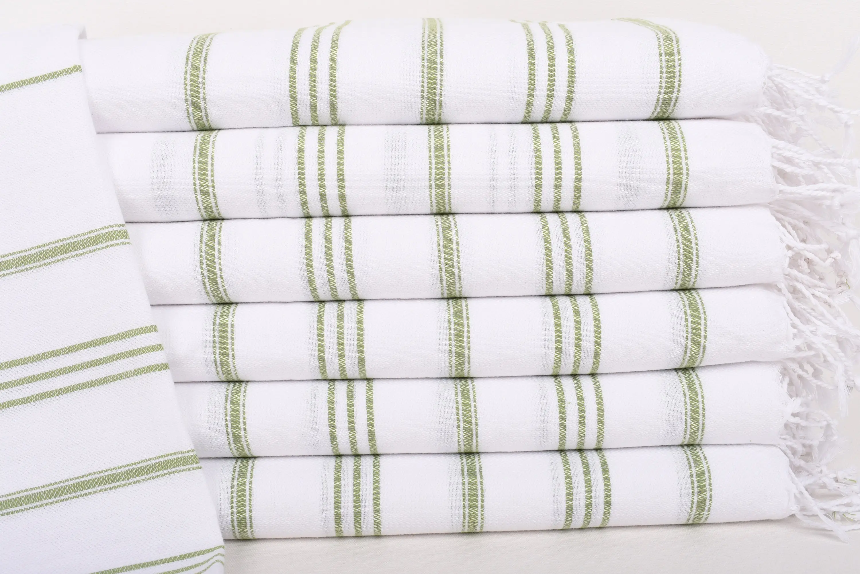 Spa Towel, Personalized Organic Cotton Khaki Green Striped Tea Towel, 40x24 Inches - 1