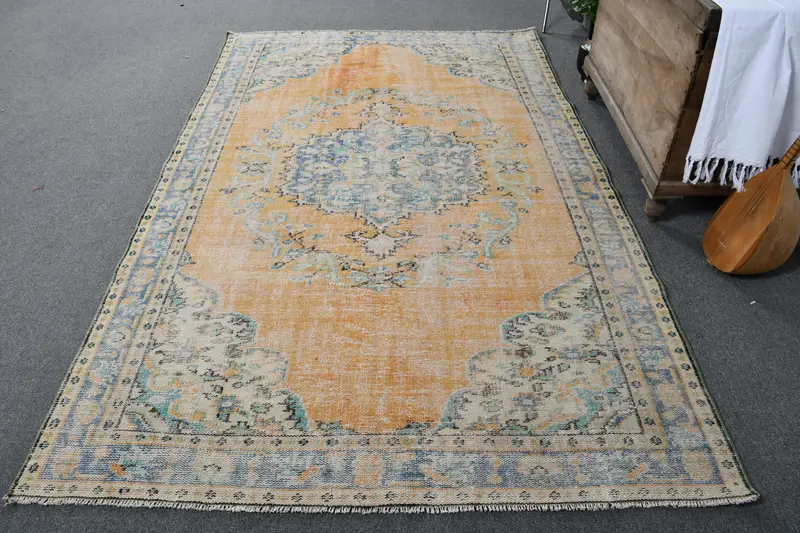 Sarı & Mavi İran Halısı, 5,5x8,9 ft Zarif Dekor