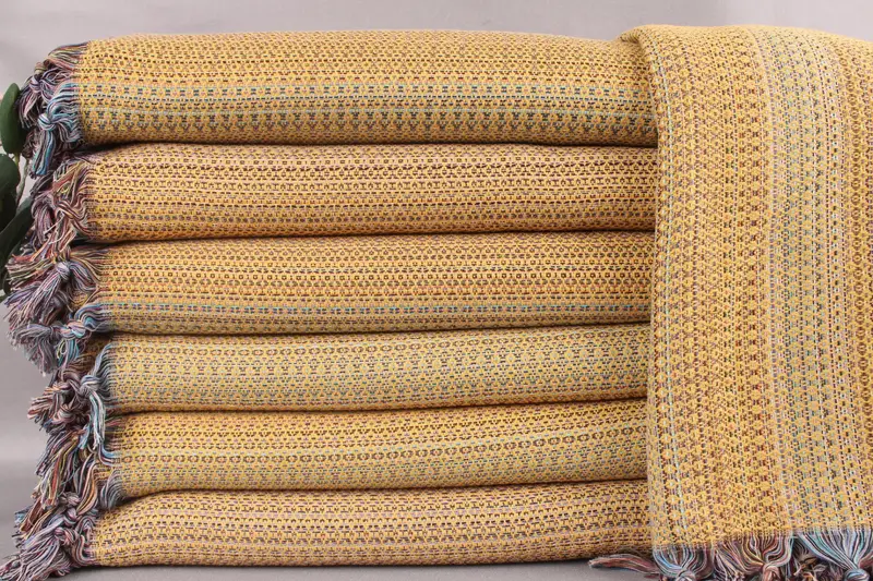 Turkish Bedspread, Mustard Throw, Cotton Blanket, 87x89 Inches