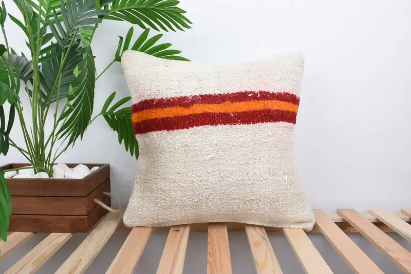 18x18 White Pillow Sham, Pillow Sham, Yoga Cushion Cover, Vintage Pillow, Vintage Kilim Throw Pillow, Interior Designer Pillow - 1
