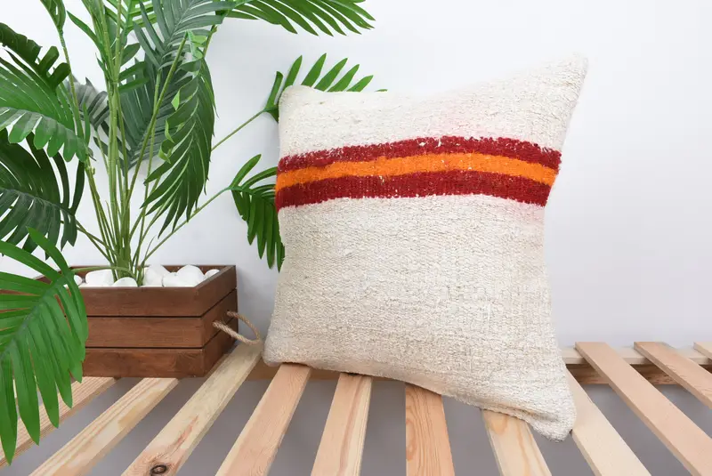 18x18 White Pillow Sham, Pillow Sham, Yoga Cushion Cover, Vintage Pillow, Vintage Kilim Throw Pillow, Interior Designer Pillow - 5