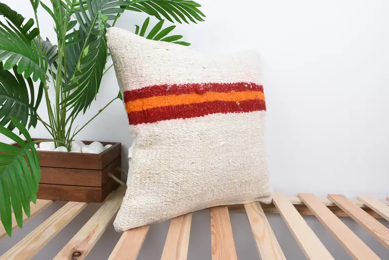 18x18 White Pillow Sham, Pillow Sham, Yoga Cushion Cover, Vintage Pillow, Vintage Kilim Throw Pillow, Interior Designer Pillow - 4