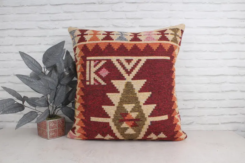 Bolster Throw Cushion Cover, Pillow, Vintage Pillow, 28x28 Beige Cushion Cover, Ethnical Kilim Rug Pillow, Pet Cushion Case, Home Decor Pillow - 1