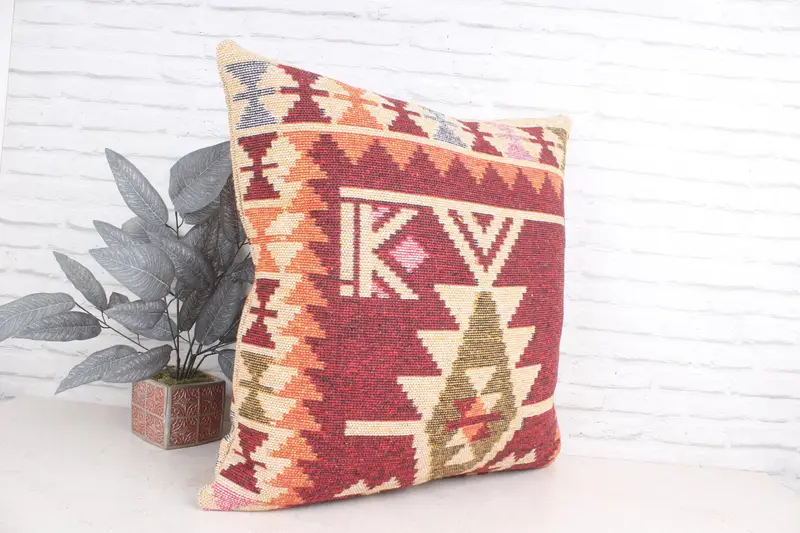 Bolster Throw Cushion Cover, Pillow, Vintage Pillow, 28x28 Beige Cushion Cover, Ethnical Kilim Rug Pillow, Pet Cushion Case, Home Decor Pillow - 3