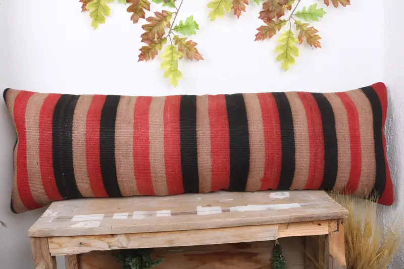 Turkish Pillow, Handmade Cushion Cover, Bed Pillow Sham, 16x48 Red Cushion Cover, Vintage Kilim Pillow, Cushion Cover, Kilim Pillow Cover - 2