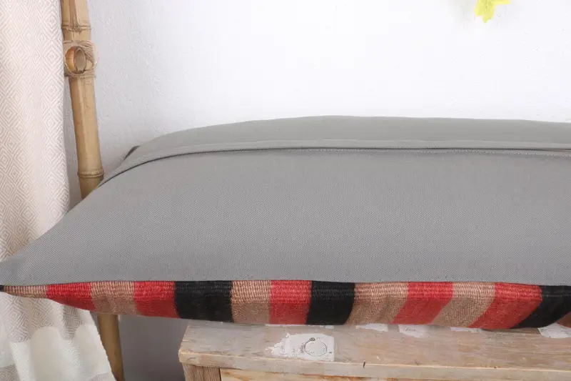 Turkish Pillow, Handmade Cushion Cover, Bed Pillow Sham, 16x48 Red Cushion Cover, Vintage Kilim Pillow, Cushion Cover, Kilim Pillow Cover - 6
