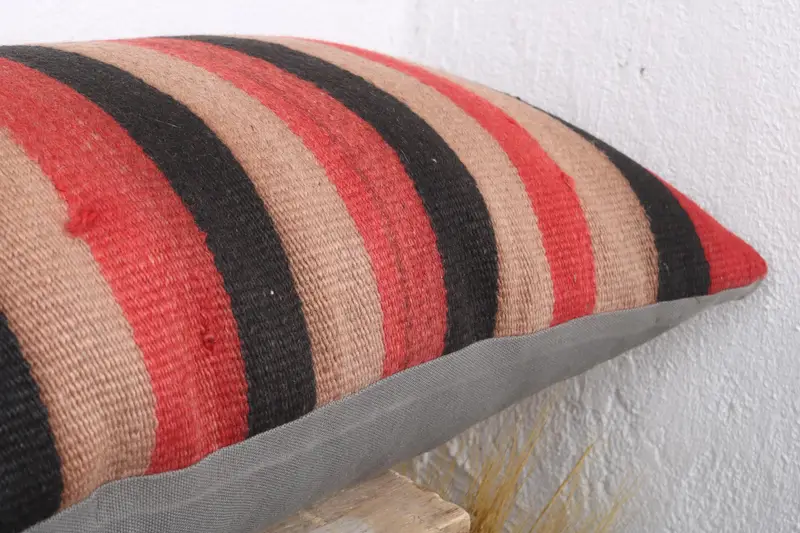 Turkish Pillow, Handmade Cushion Cover, Bed Pillow Sham, 16x48 Red Cushion Cover, Vintage Kilim Pillow, Cushion Cover, Kilim Pillow Cover - 5