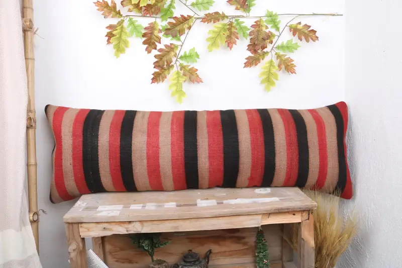 Turkish Pillow, Handmade Cushion Cover, Bed Pillow Sham, 16x48 Red Cushion Cover, Vintage Kilim Pillow, Cushion Cover, Kilim Pillow Cover - 1