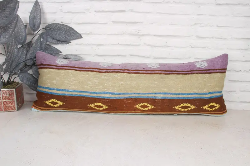 Turkish Kilim Pillow, Turkish Pillow, Pillow Case, Gift Pillow, 12x36 Purple Pillow Case, Outdoor Patio Pillow, Cozy Throw Cushion Cover - 1