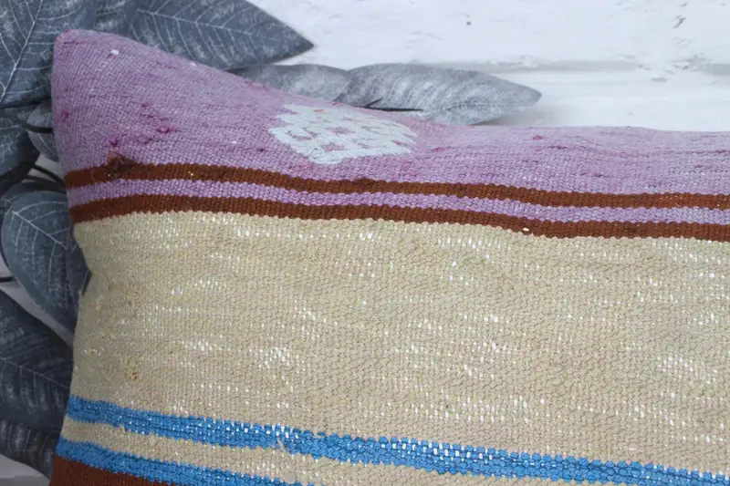 Turkish Kilim Pillow, Turkish Pillow, Pillow Case, Gift Pillow, 12x36 Purple Pillow Case, Outdoor Patio Pillow, Cozy Throw Cushion Cover - 2
