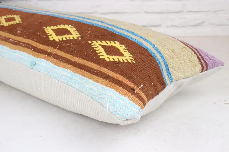 Turkish Kilim Pillow, Turkish Pillow, Pillow Case, Gift Pillow, 12x36 Purple Pillow Case, Outdoor Patio Pillow, Cozy Throw Cushion Cover - 6