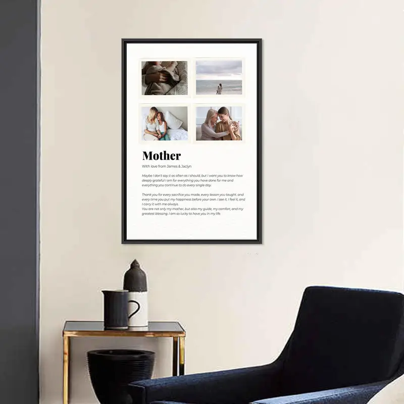 Modern Personalized Mother Letter Canvas, Custom Photo Collage Print, Emotional Mom Gift - 1