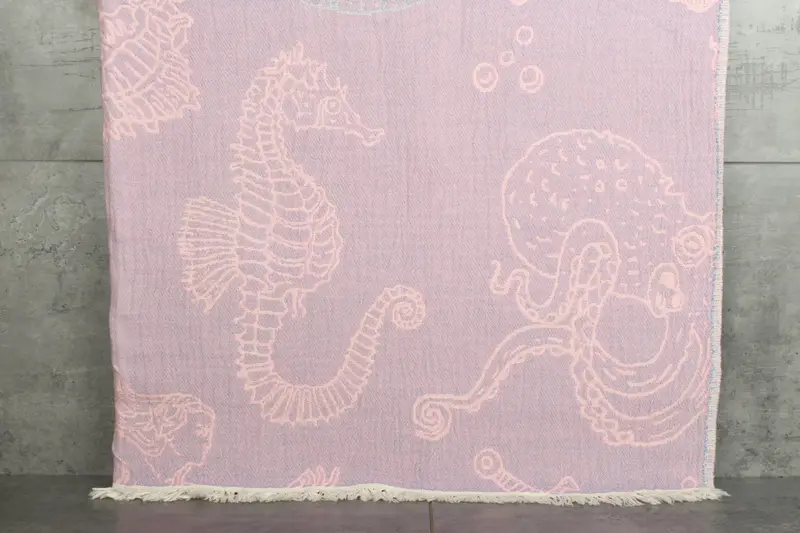 Bachelorette Large Towel, Bridal Shower Gift, 88x60 Cotton Sea Creatures and Mermaid Design Towel, Custom Blanket, Woven Blanket, Grandma Gift - 1