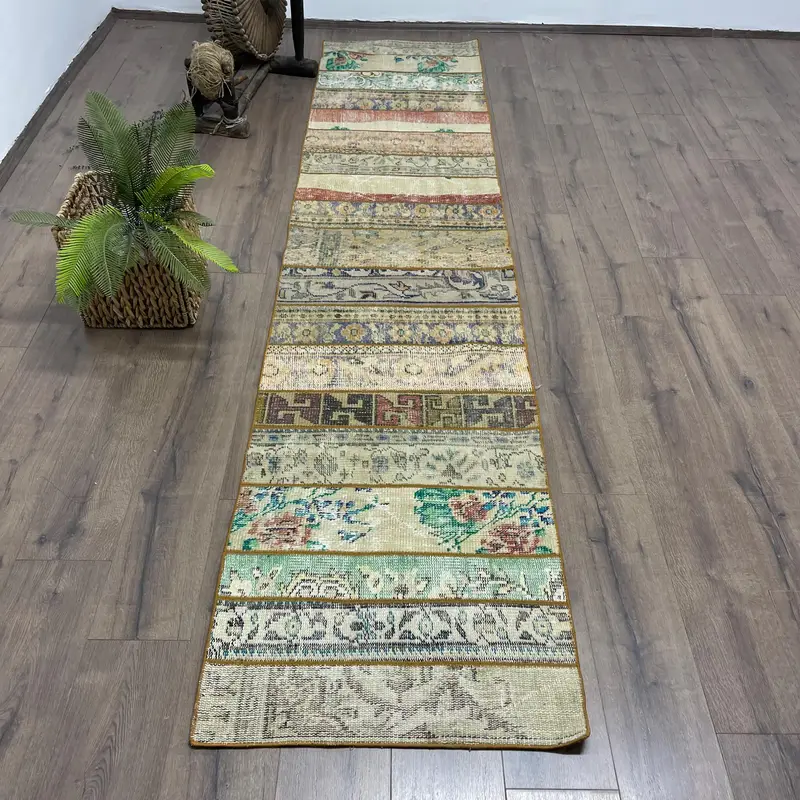 2,3x10,5 ft Teppich, türkischer Oushak Teppich, Vintage grüner Wollteppich - 1