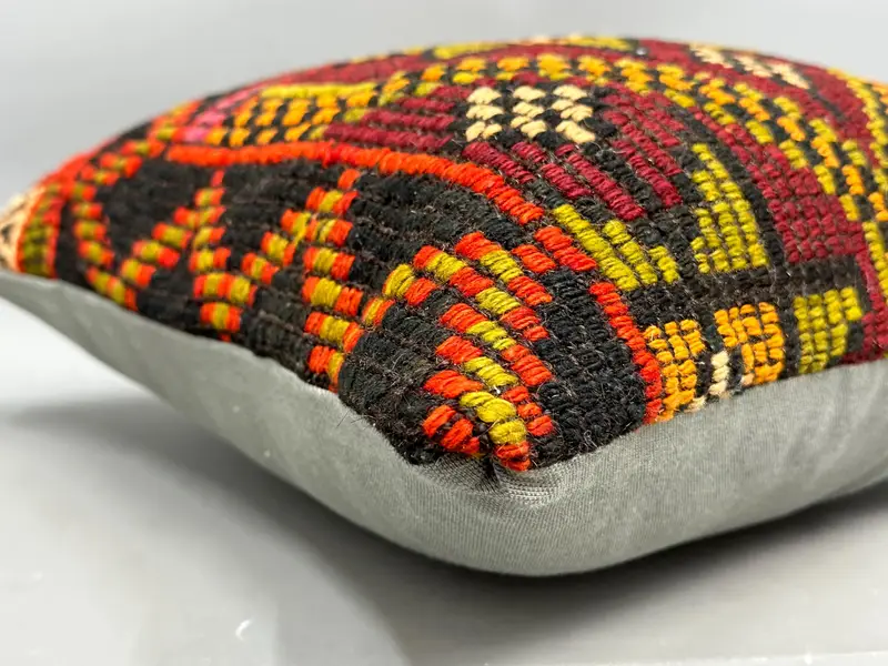 Cushion Case, Boho Pillow, Ottoman Pillow, Ethnical Kilim Rug Pillow, Antique Pillows, Square Throw Cushion Case, 20x20 Green Pillow Case - 6