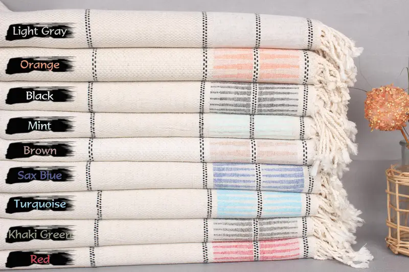 Lightweight Turkish Towel, 40x71 Inches, Linen, Beige, Striped