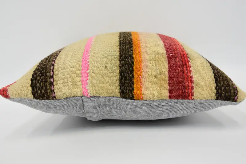 Boho Pillow Sham Cover, Pillow Case, Bench Pillow Case, Turkish Pillow, Floor Pillow, 12x12 Beige Pillow Case, Vintage Pillow, Throw Kilim Pillow - 5